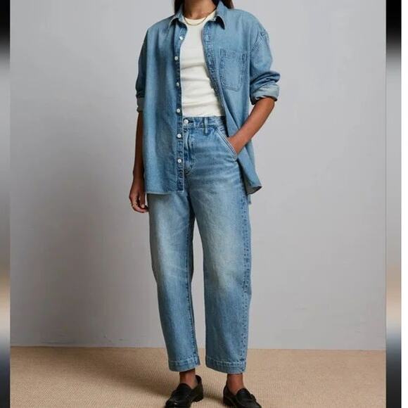 NWT American Eagle AE77 Premium Barrel Jeans Womens 10 Light Wash Ankle Denim - Picture 1 of 14